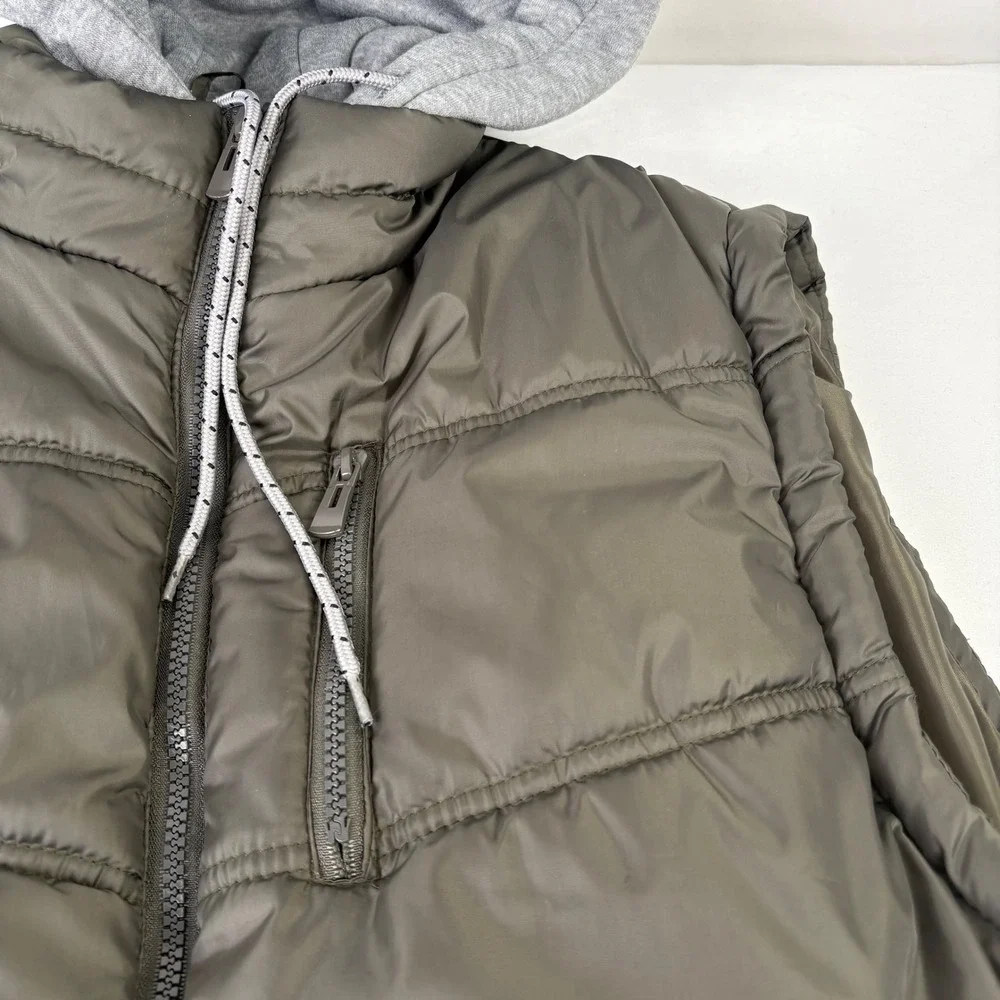 CARBON Puffer Vest Hooded‎ Mens Size XL Olive Green Quilted Full Zip